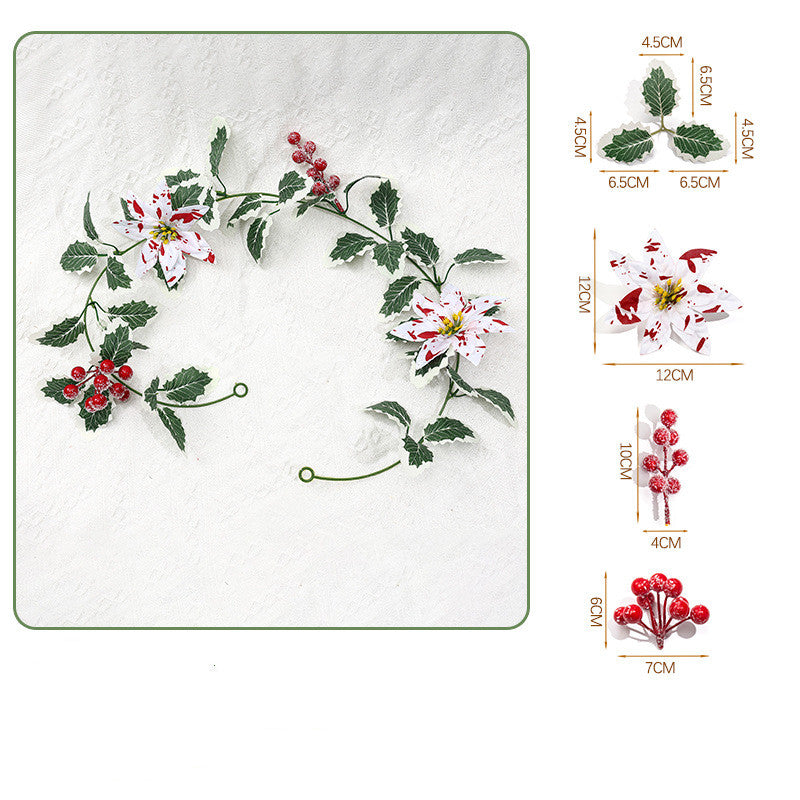 Künstliche Weihnachts-Pflanzenkette 175 cm, Poinsettia-Beeren in Rot-Weiß, festliche Deko für Zuhause & Events, realistische Optik, langlebig, allergenfrei