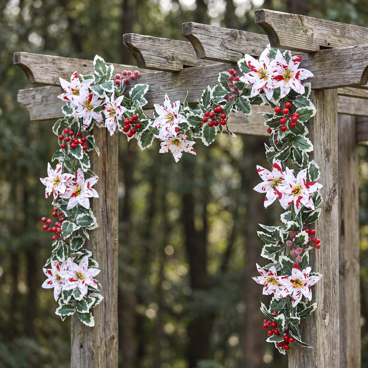 Künstliche Weihnachts-Pflanzenkette 175 cm, Poinsettia-Beeren in Rot-Weiß, festliche Deko für Zuhause & Events, realistische Optik, langlebig, allergenfrei