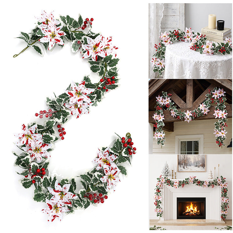 Künstliche Weihnachts-Pflanzenkette 175 cm, Poinsettia-Beeren in Rot-Weiß, festliche Deko für Zuhause & Events, realistische Optik, langlebig, allergenfrei