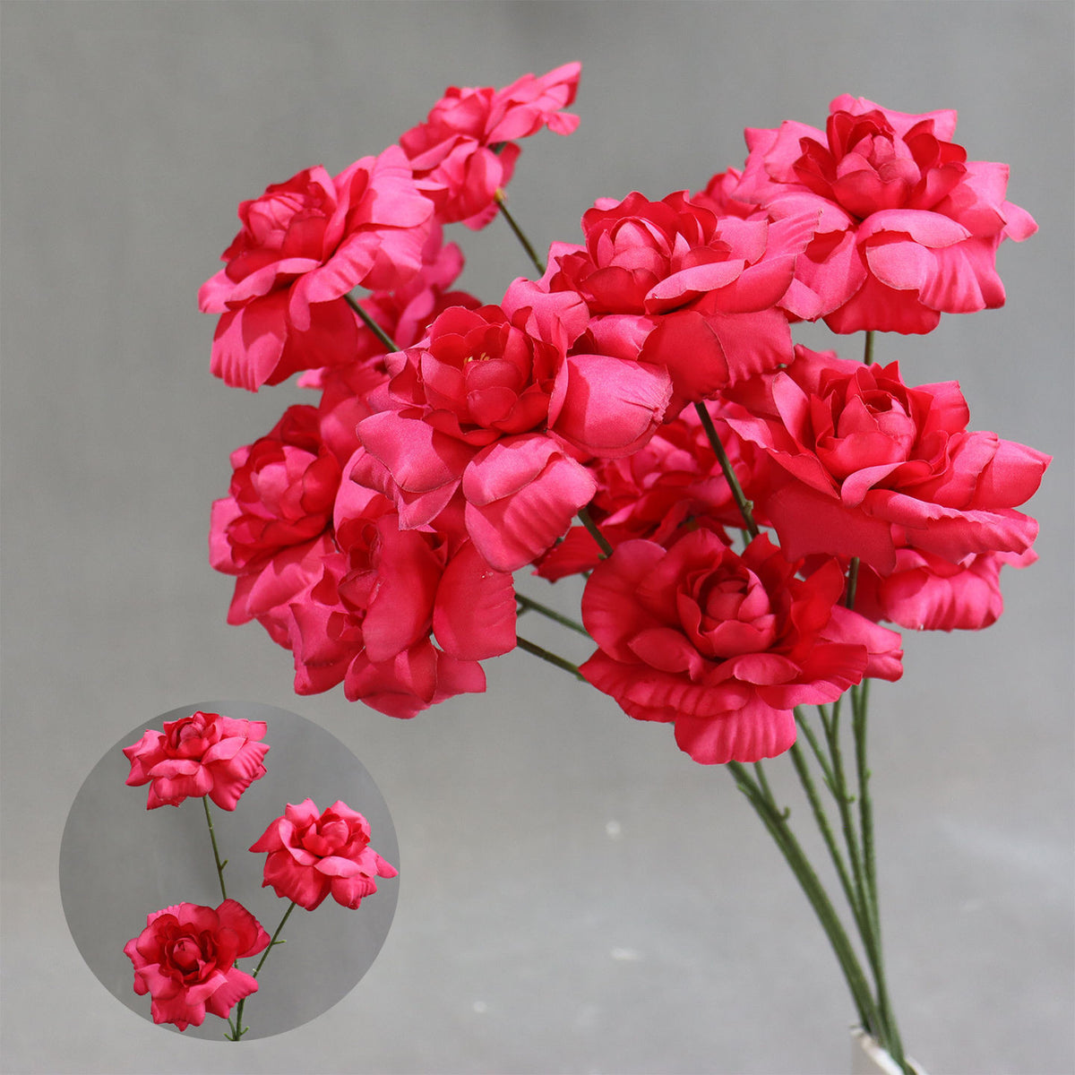 Hochzeitsdekoration, Kunstblume Blumenstrauß 'Fee-Kuss', 60 cm, Seidenstoff, 3 Blüten, 8 cm Durchmesser, für Hochzeitsdekoration, Innenbereich