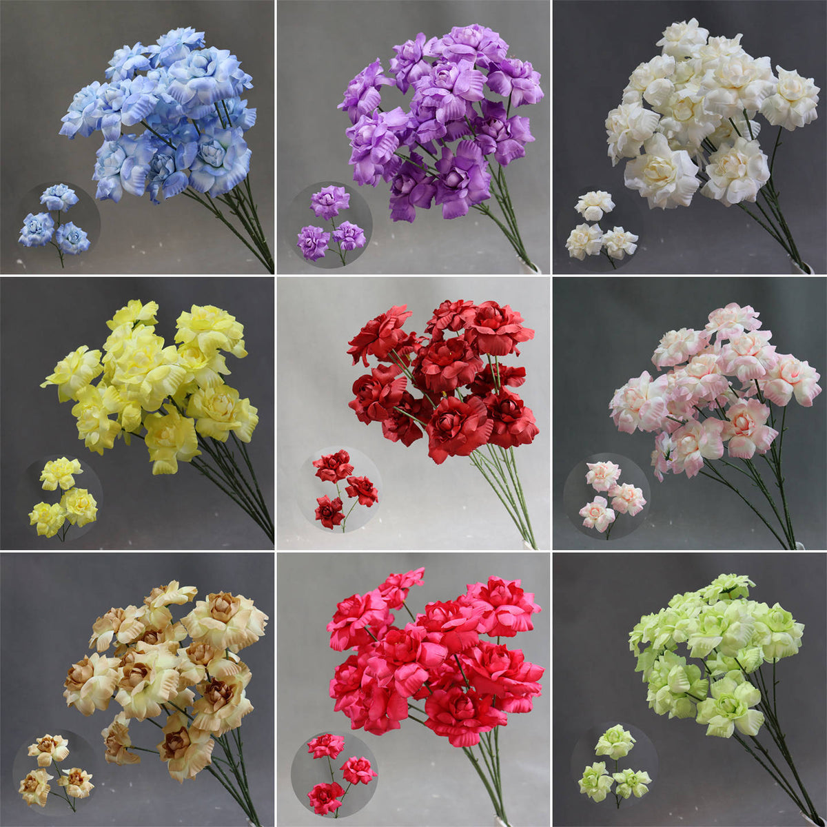 Hochzeitsdekoration, Kunstblume Blumenstrauß 'Fee-Kuss', 60 cm, Seidenstoff, 3 Blüten, 8 cm Durchmesser, für Hochzeitsdekoration, Innenbereich