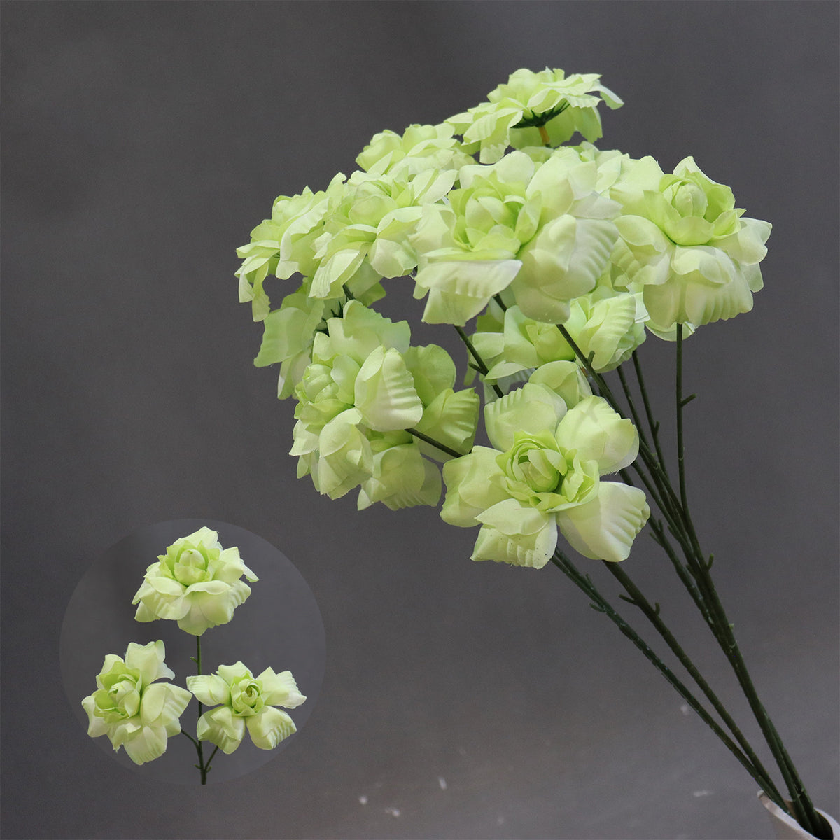 Hochzeitsdekoration, Kunstblume Blumenstrauß 'Fee-Kuss', 60 cm, Seidenstoff, 3 Blüten, 8 cm Durchmesser, für Hochzeitsdekoration, Innenbereich