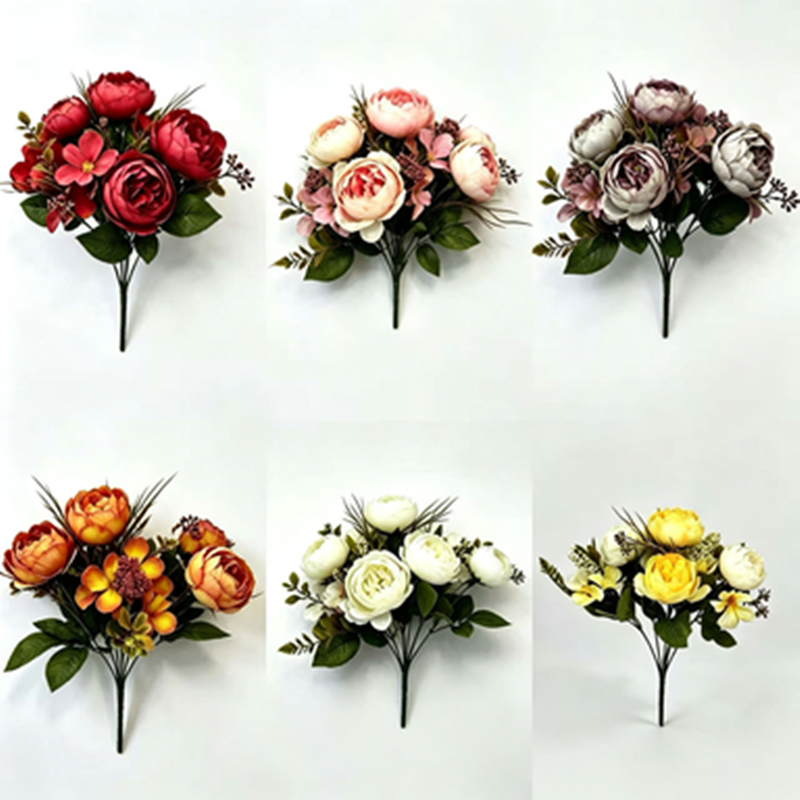 Künstliche Pfingstrose-Rosenstrauß, 31 cm, 6 Blüten, retro Stil, für Hochzeiten, Hotels und Geschäftsräume