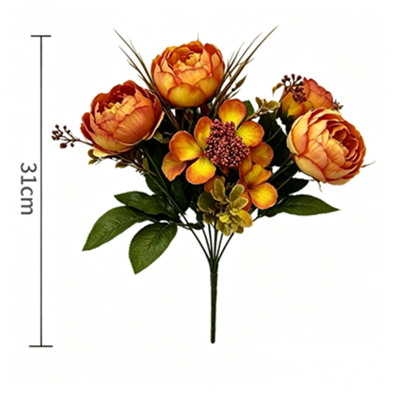 Künstliche Pfingstrose-Rosenstrauß, 31 cm, 6 Blüten, retro Stil, für Hochzeiten, Hotels und Geschäftsräume