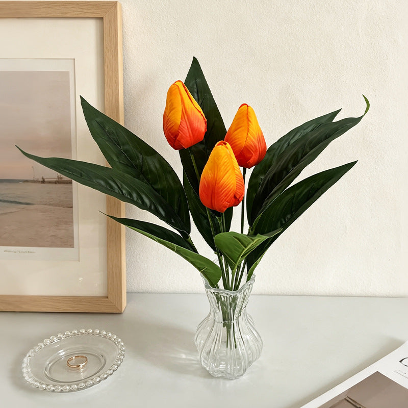 Künstliche Tulpen Büschel, 40 cm hoch, 3 Blüten, ohne Topf – Realistische Dekoblumen für Hochzeit, Shop, Büro, Zuhause