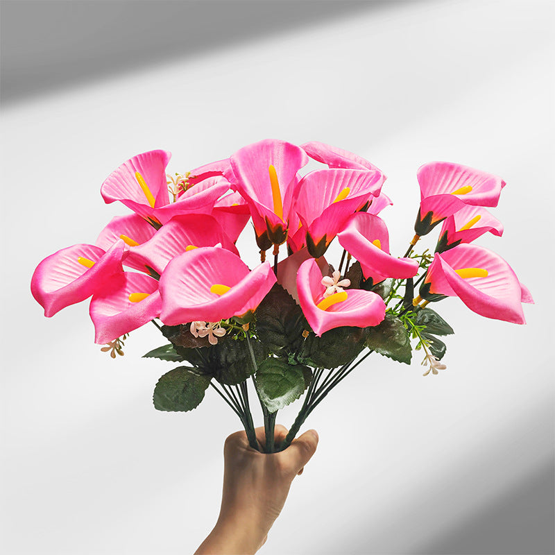Künstliche Calla-Lilien Busstrauß, 31 cm, 7 Blüten, Seidenstoff, Hochzeit Dekoration, Innenraum, Grabschmuck, Event-Deko