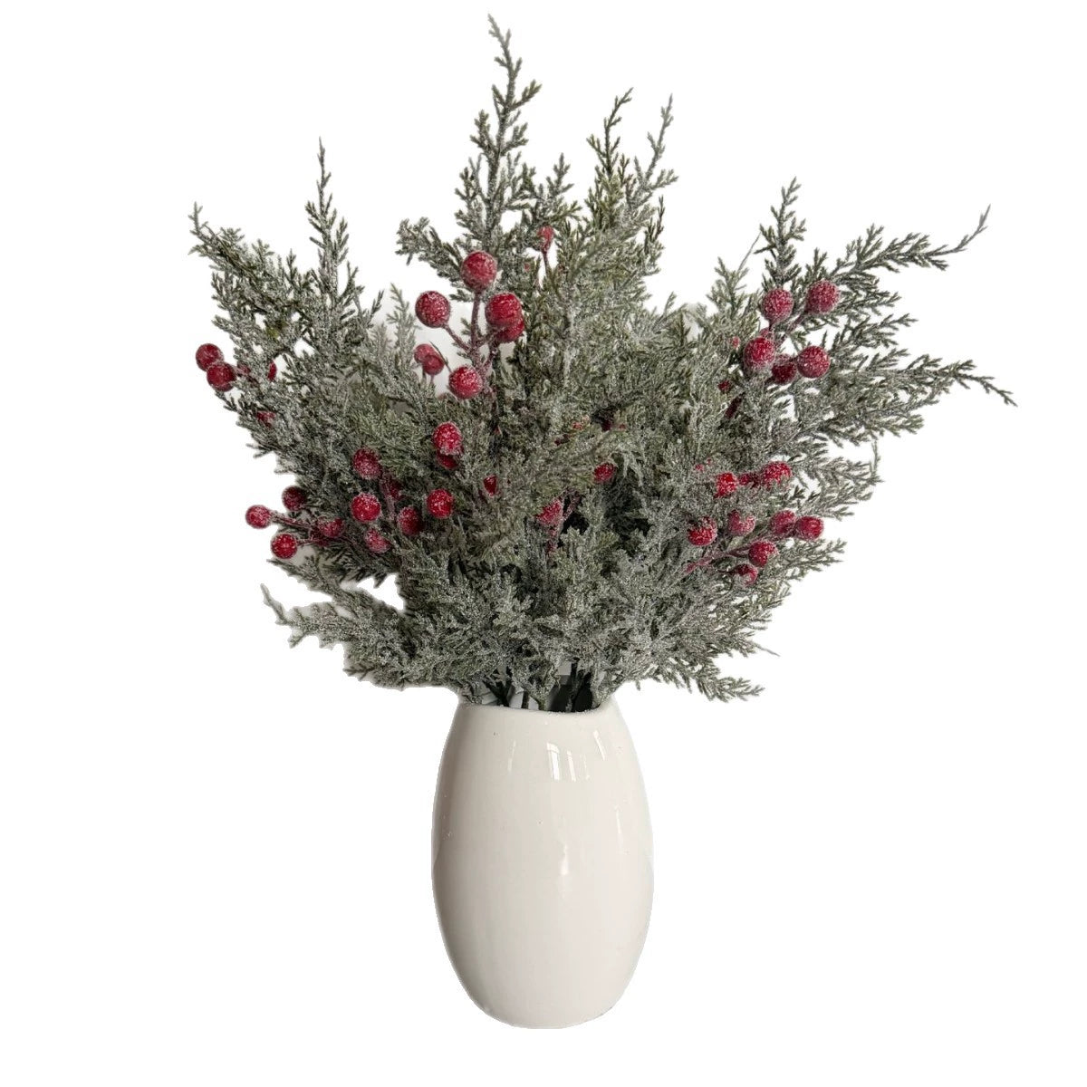 Künstliche Kiefernzweig mit roten Beeren, 50 cm, realistische Deko für Hochzeit, Weihnachten, Grabgestaltung, Innenraum