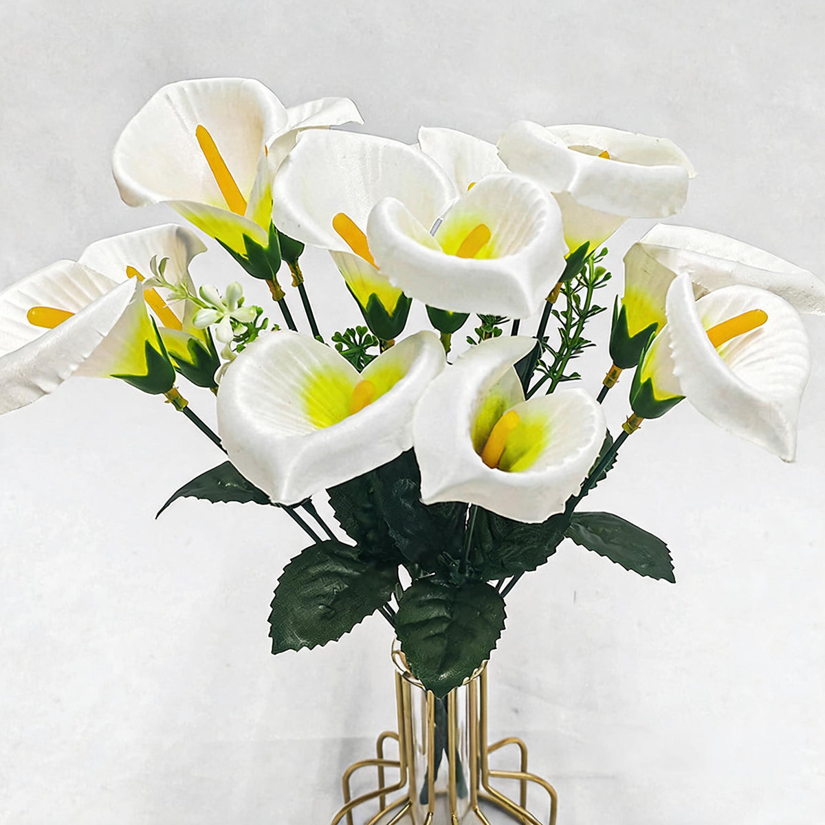 Künstliche Calla-Lilien Busstrauß, 31 cm, 7 Blüten, Seidenstoff, Hochzeit Dekoration, Innenraum, Grabschmuck, Event-Deko