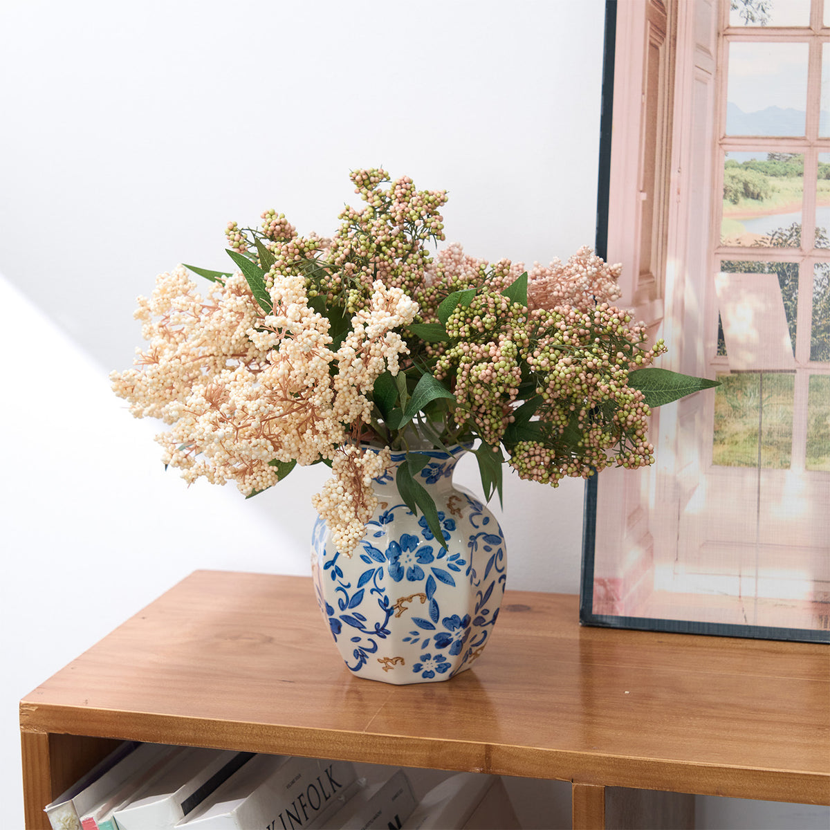 Künstliche Nandina-Beeren, 40 cm, realistischer Busch, für Hochzeitsdeko, Trauerfloristik und Innenraumgestaltung