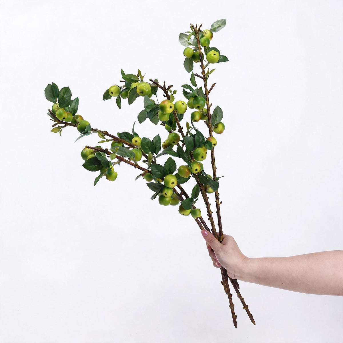 Künstlicher Apfelzweig mit grünen Früchten, 60 cm, Plastik, für Hotel, Gewerbe und Zuhause