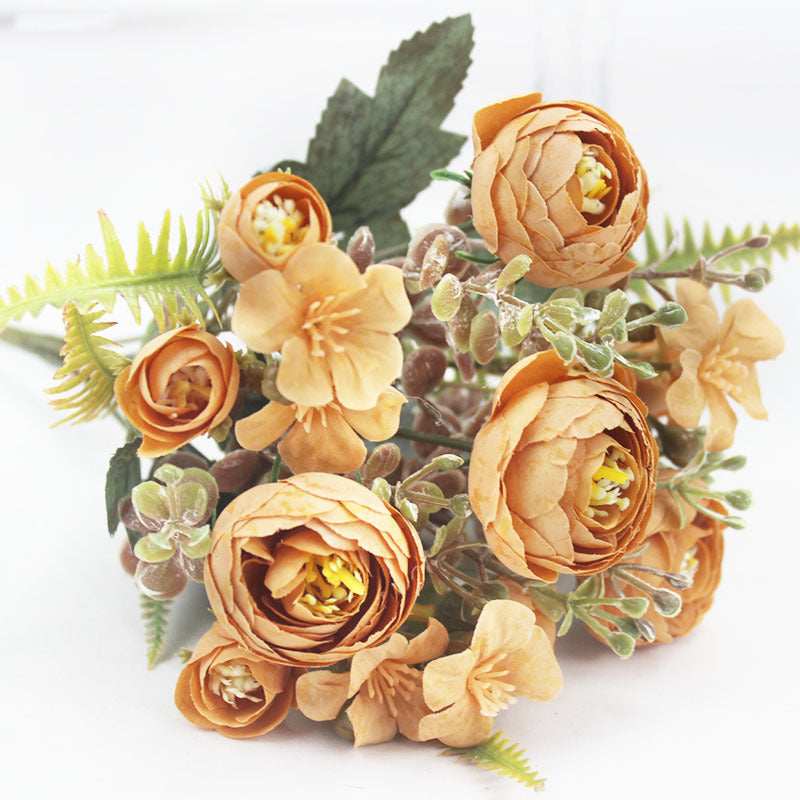 Künstliche Camellia-Blütenstrauß, 31 cm, Seidenstoff, 16 Blüten, Hochzeit Dekoration, Innenraumgestaltung, Grabschmuck