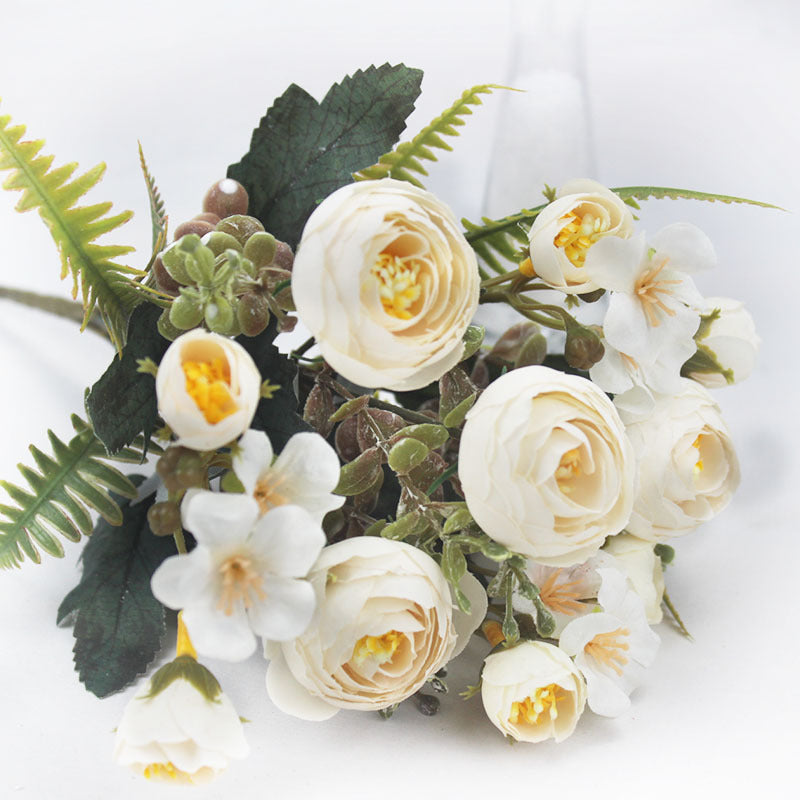 Künstliche Camellia-Blütenstrauß, 31 cm, Seidenstoff, 16 Blüten, Hochzeit Dekoration, Innenraumgestaltung, Grabschmuck