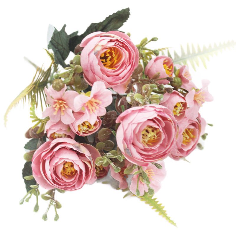 Künstliche Camellia-Blütenstrauß, 31 cm, Seidenstoff, 16 Blüten, Hochzeit Dekoration, Innenraumgestaltung, Grabschmuck