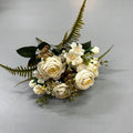 Künstliche Camellia-Blütenstrauß, 31 cm, Seidenstoff, 16 Blüten, Hochzeit Dekoration, Innenraumgestaltung, Grabschmuck