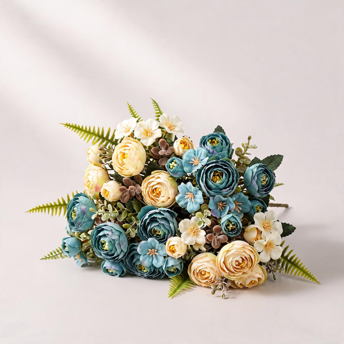 Künstliche Camellia-Blütenstrauß, 31 cm, Seidenstoff, 16 Blüten, Hochzeit Dekoration, Innenraumgestaltung, Grabschmuck