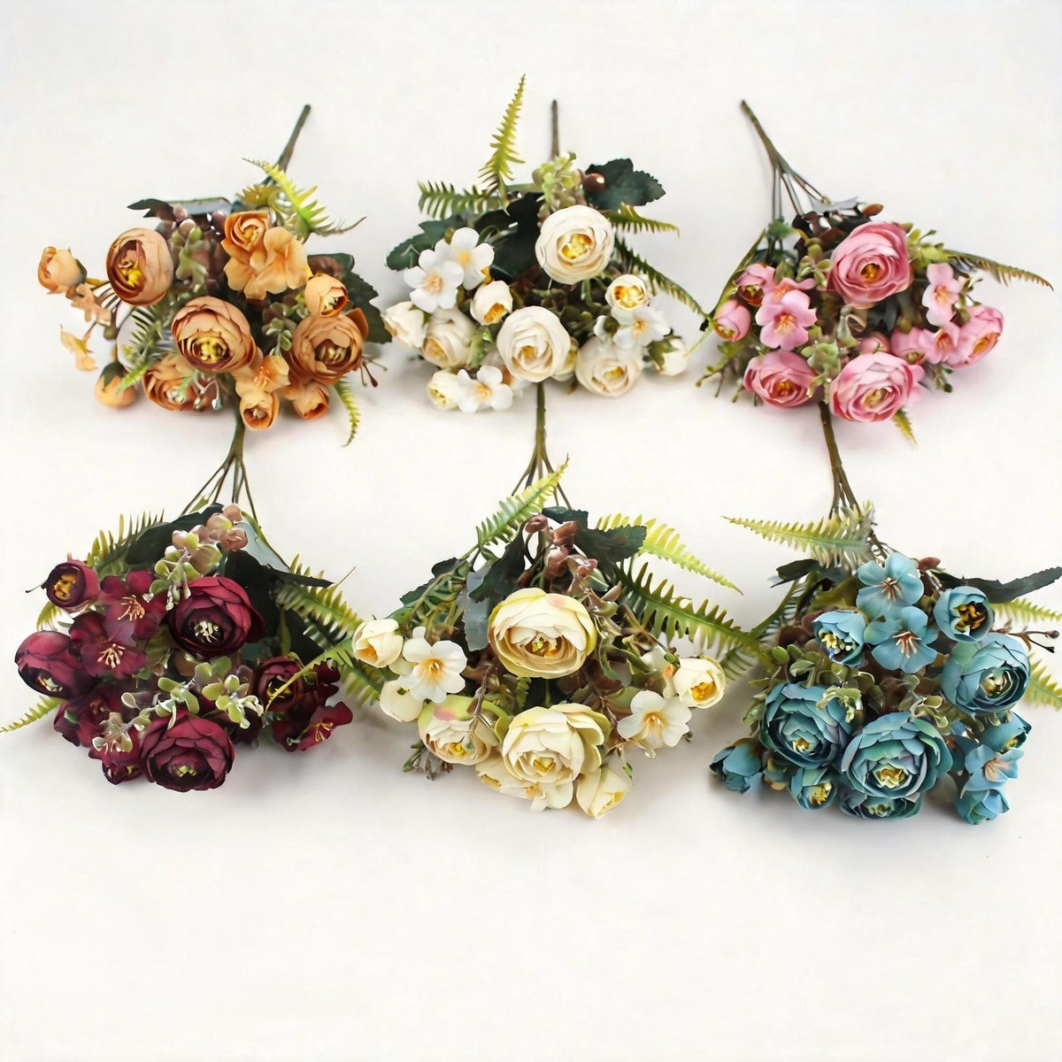 Künstliche Camellia-Blütenstrauß, 31 cm, Seidenstoff, 16 Blüten, Hochzeit Dekoration, Innenraumgestaltung, Grabschmuck
