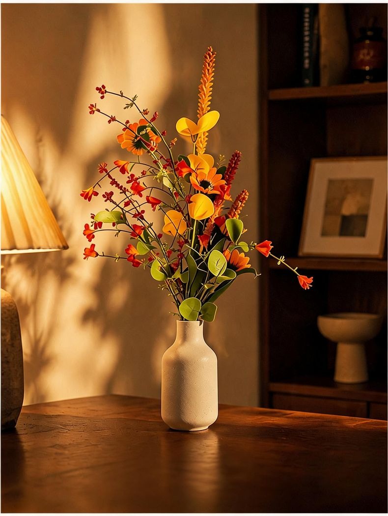 Künstliche Herbst-Gänseblümchen-Büschel 75 cm, realistische Kunstpflanze für Innenraum, Dekoration für Hochzeit, Café, Büro, Grabgestaltung