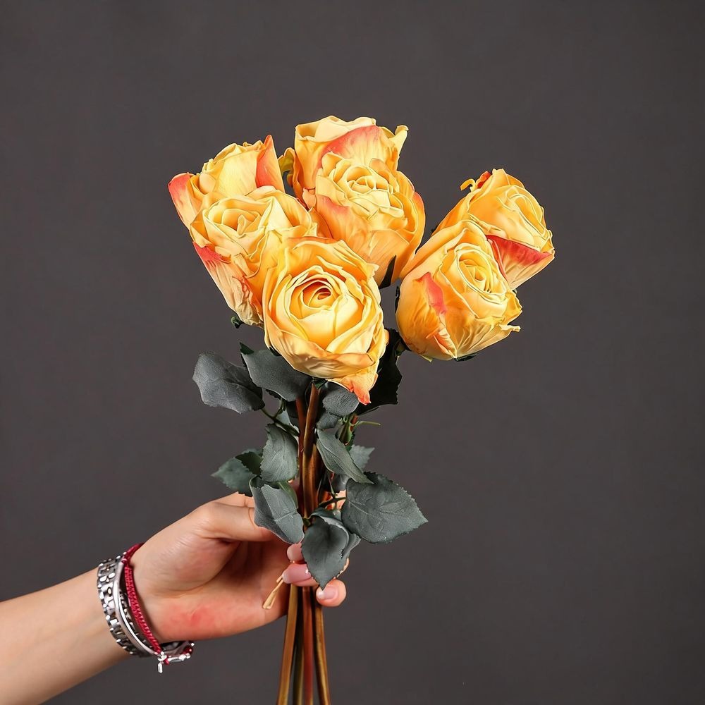 Künstliche Rosenstrauß, 7 Stiele, 38 cm Höhe, Seidenmaterial, für Hochzeiten, Innendekoration, Festdekoration