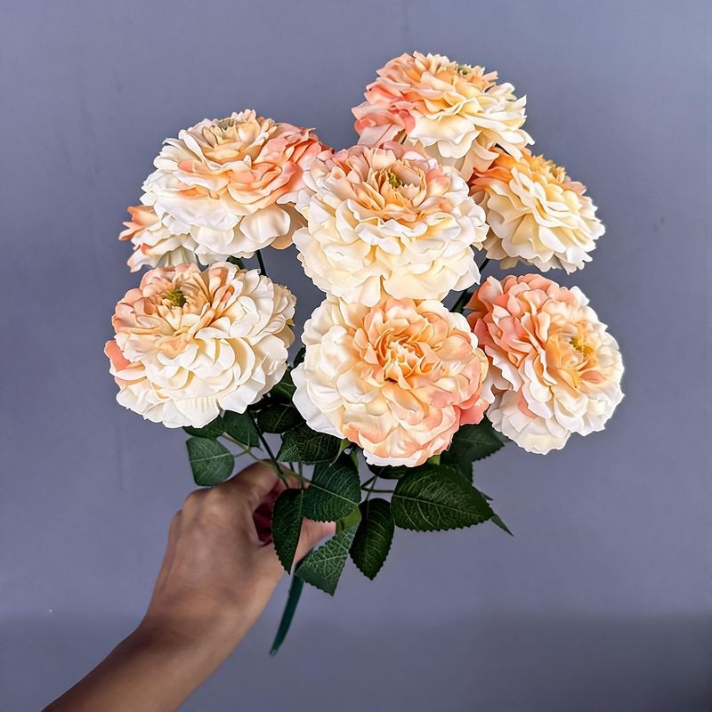 9 Köpfe Chrysanthemen-Simulationsblumen, 40 cm hoch, Seidenstoff, für Zuhause, Schaufensterdekoration