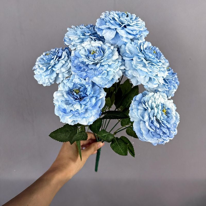 9 Köpfe Chrysanthemen-Simulationsblumen, 40 cm hoch, Seidenstoff, für Zuhause, Schaufensterdekoration