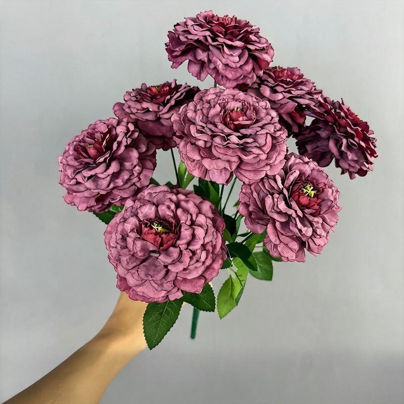 9 Köpfe Chrysanthemen-Simulationsblumen, 40 cm hoch, Seidenstoff, für Zuhause, Schaufensterdekoration
