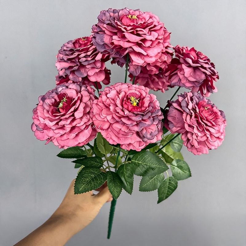 9 Köpfe Chrysanthemen-Simulationsblumen, 40 cm hoch, Seidenstoff, für Zuhause, Schaufensterdekoration