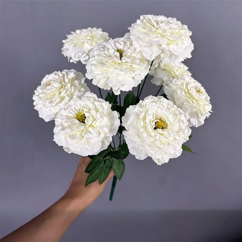9 Köpfe Chrysanthemen-Simulationsblumen, 40 cm hoch, Seidenstoff, für Zuhause, Schaufensterdekoration