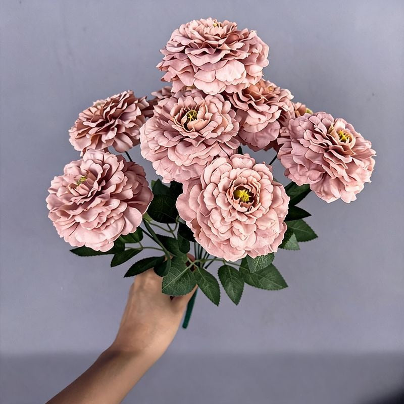 9 Köpfe Chrysanthemen-Simulationsblumen, 40 cm hoch, Seidenstoff, für Zuhause, Schaufensterdekoration