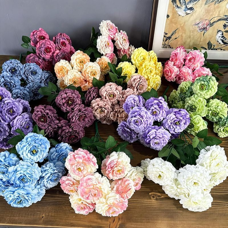 9 Köpfe Chrysanthemen-Simulationsblumen, 40 cm hoch, Seidenstoff, für Zuhause, Schaufensterdekoration