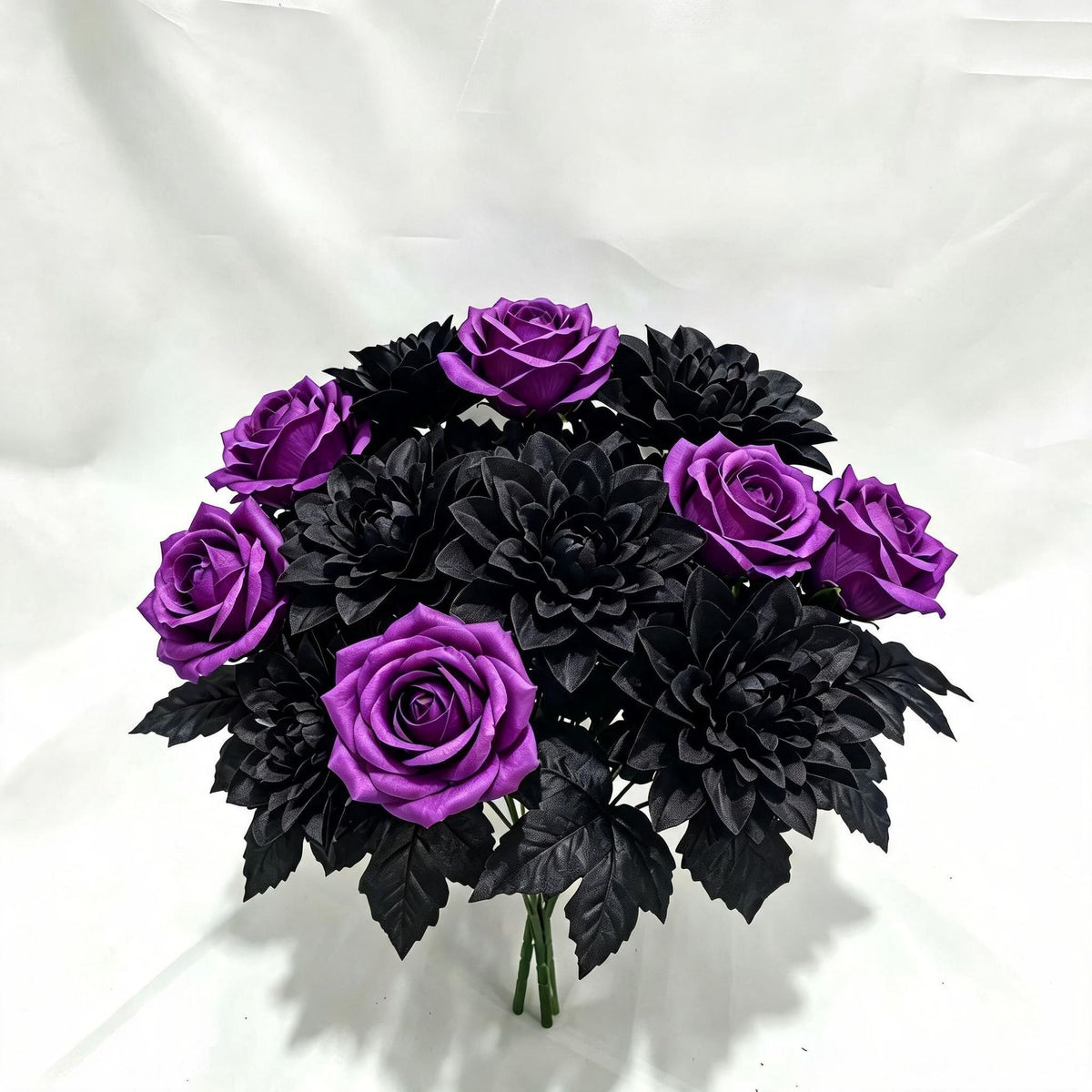 Künstliche Dahlie 'Schwarz-Violett', Seidenblumen-Busch mit 5 Blüten, 32 cm, für Hochzeit, Dekoration, Grabschmuck, Ladenausstattung