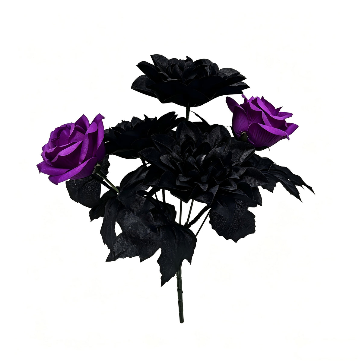 Künstliche Dahlie 'Schwarz-Violett', Seidenblumen-Busch mit 5 Blüten, 32 cm, für Hochzeit, Dekoration, Grabschmuck, Ladenausstattung