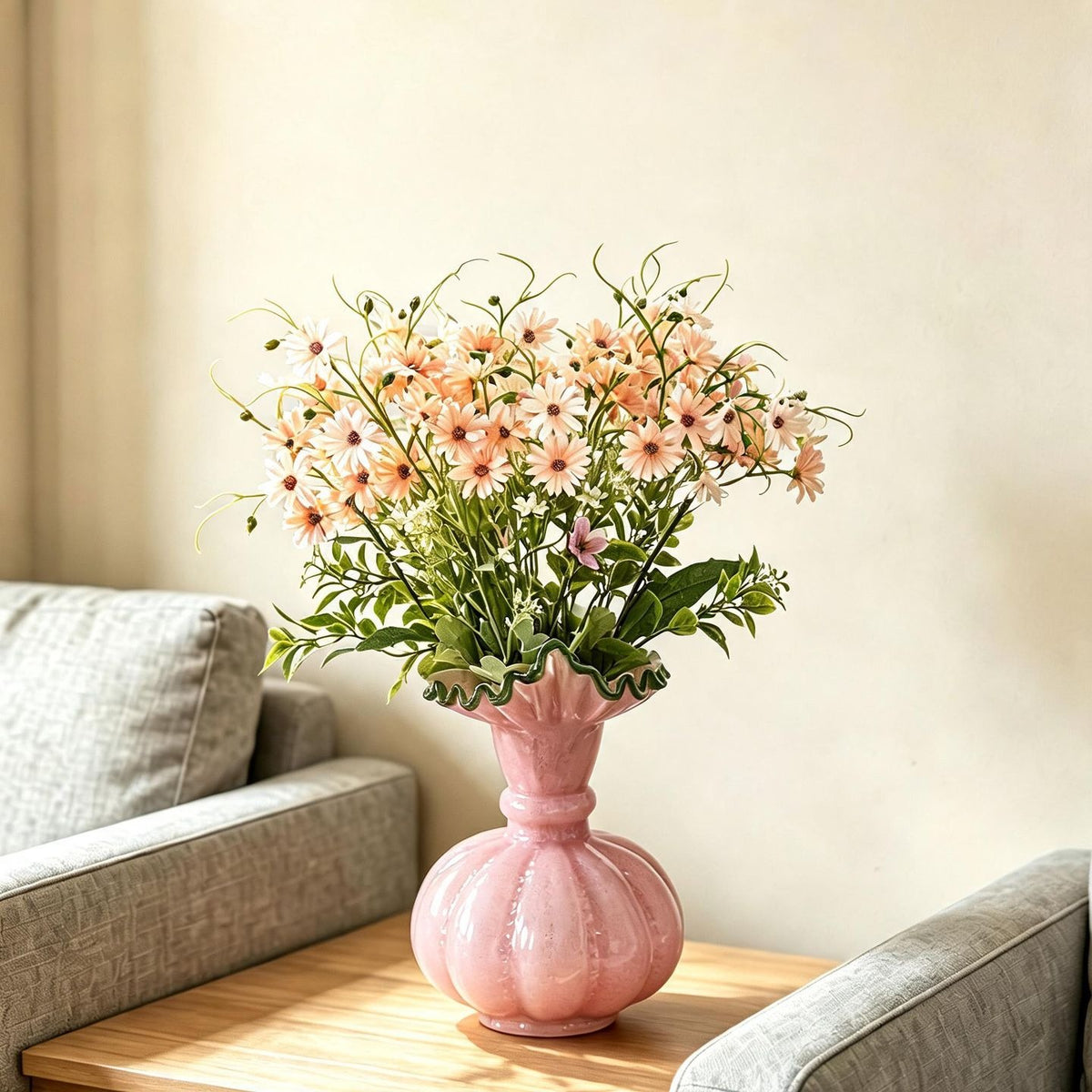Künstliche Gerbera Büschel, 39 cm hoch, 3,5 cm Blüten, für Dekoration, Hochzeit, Büro, Shop, Mischmaterial, ohne Topf
