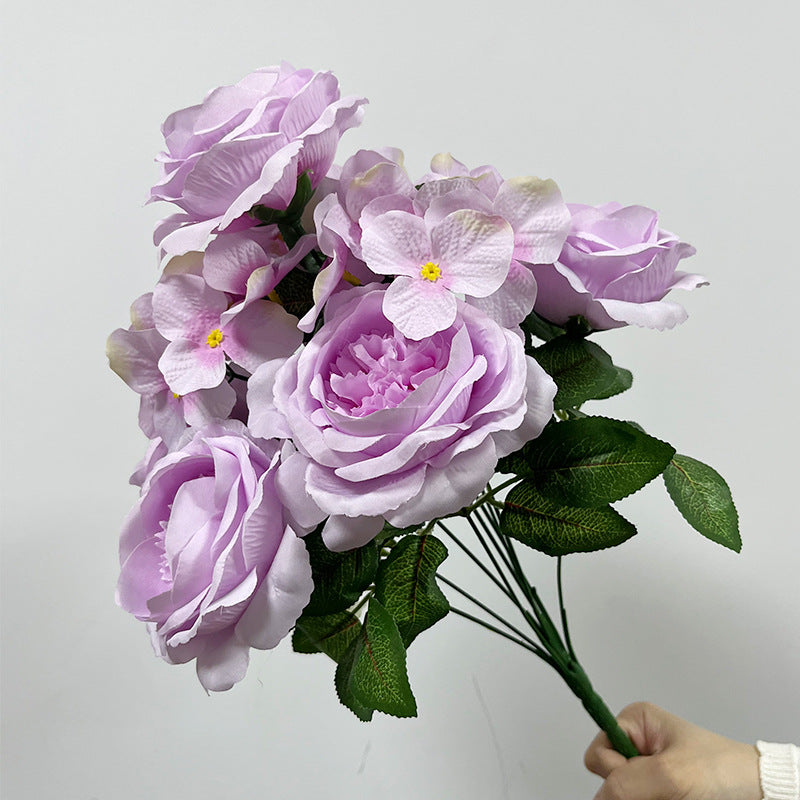 Künstliche Hortensienstrauß, 9 Köpfe, 45 cm, aus Seidenstoff, für Hochzeiten und Wohnaccessoires