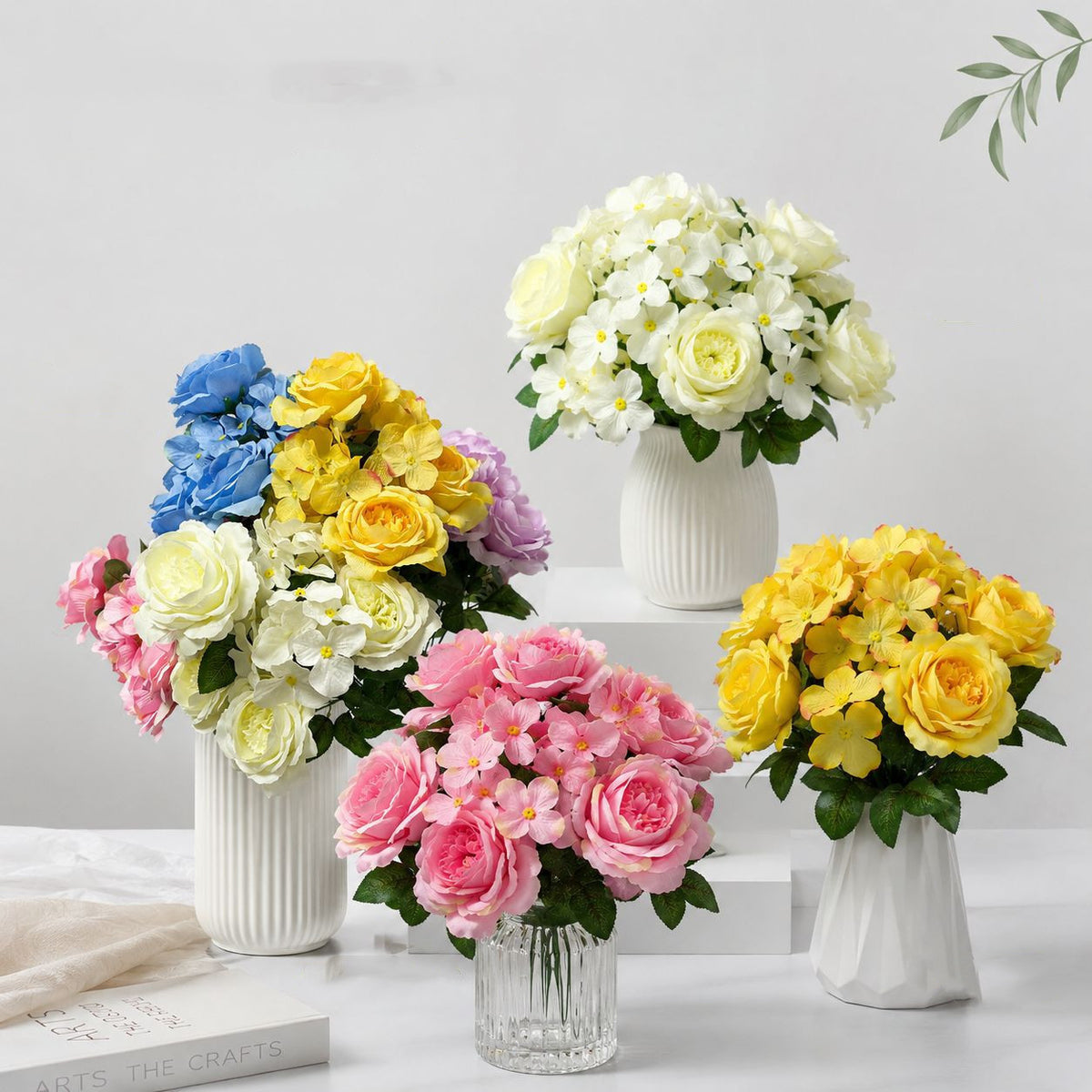 Künstliche Hortensienstrauß, 9 Köpfe, 45 cm, aus Seidenstoff, für Hochzeiten und Wohnaccessoires