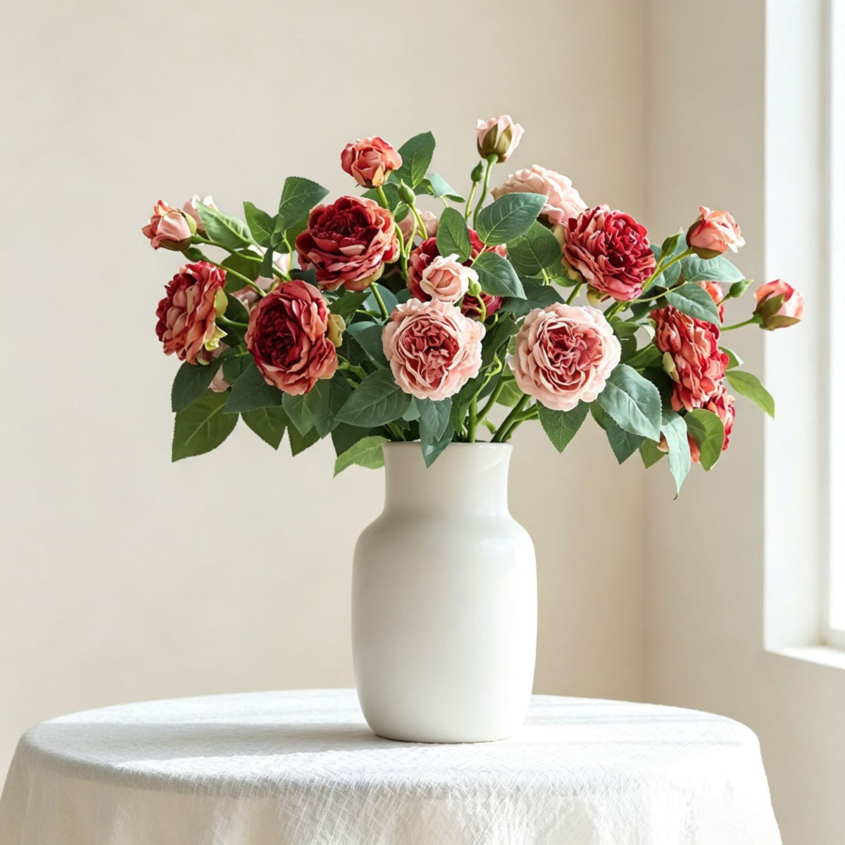 3-Kopf-Rosenbusch aus Seide, 53 cm, hochwertige Kunstblumen für Hochzeiten, Events und Innendekoration