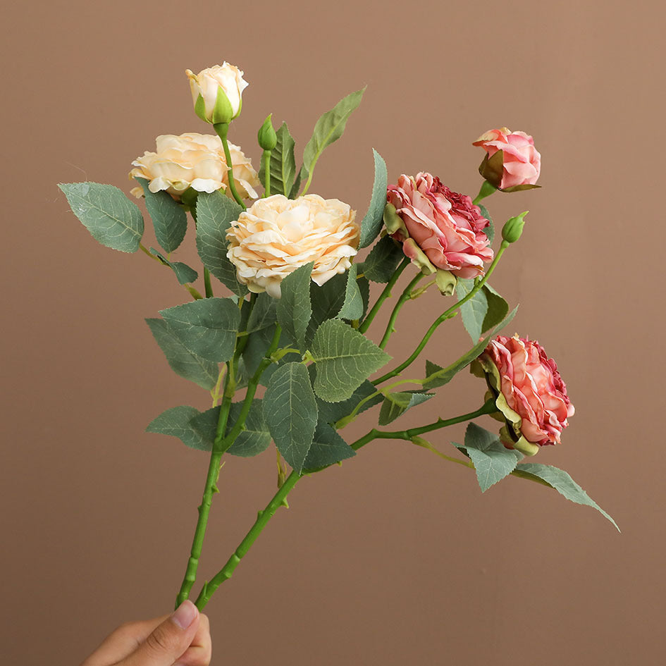 3-Kopf-Rosenbusch aus Seide, 53 cm, hochwertige Kunstblumen für Hochzeiten, Events und Innendekoration
