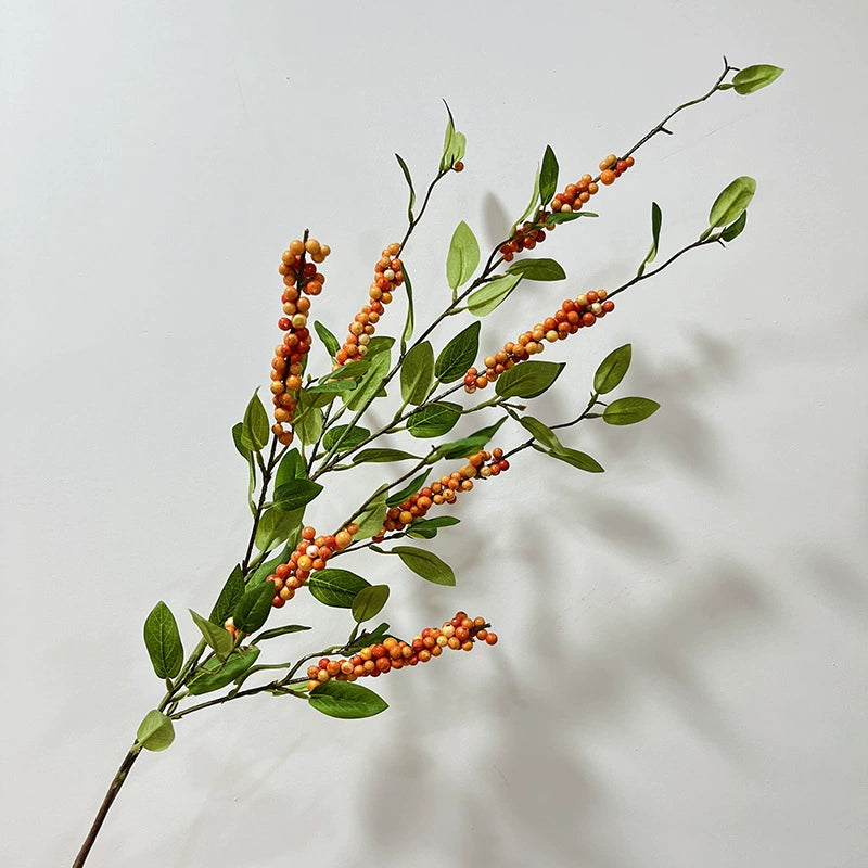 Künstliche Ilex-Beeren, 115 cm, Seidenstoff, orange/rot, Einzelstiel für Dekoration, Hochzeit, Geschäft, Zuhause