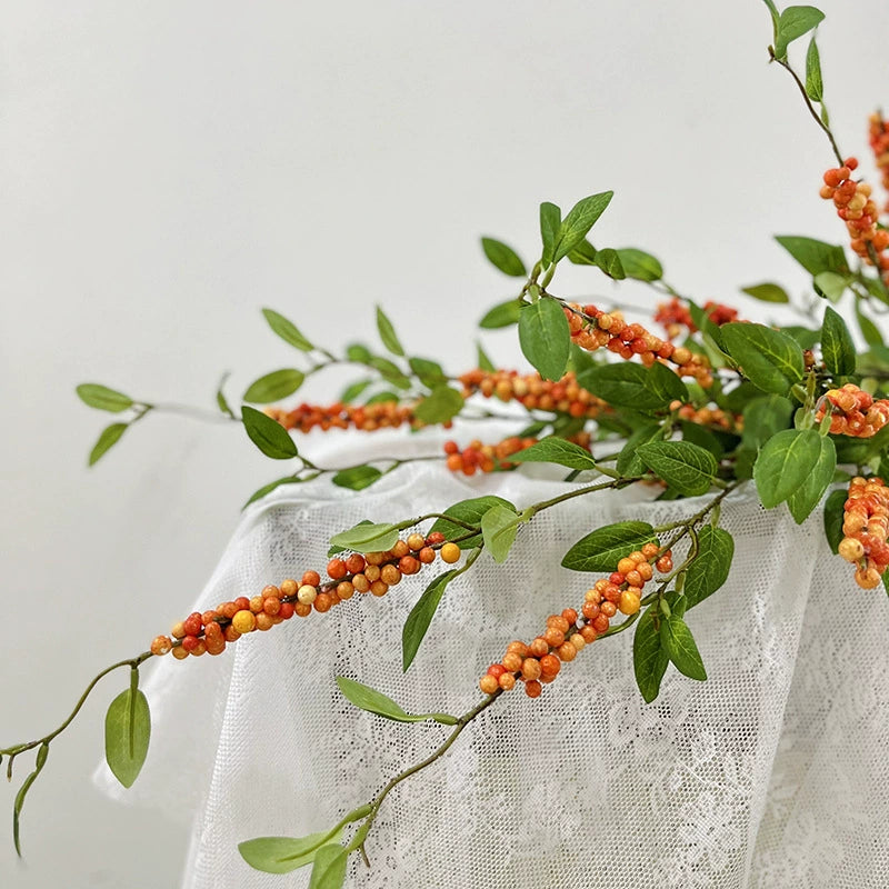 Künstliche Ilex-Beeren, 115 cm, Seidenstoff, orange/rot, Einzelstiel für Dekoration, Hochzeit, Geschäft, Zuhause