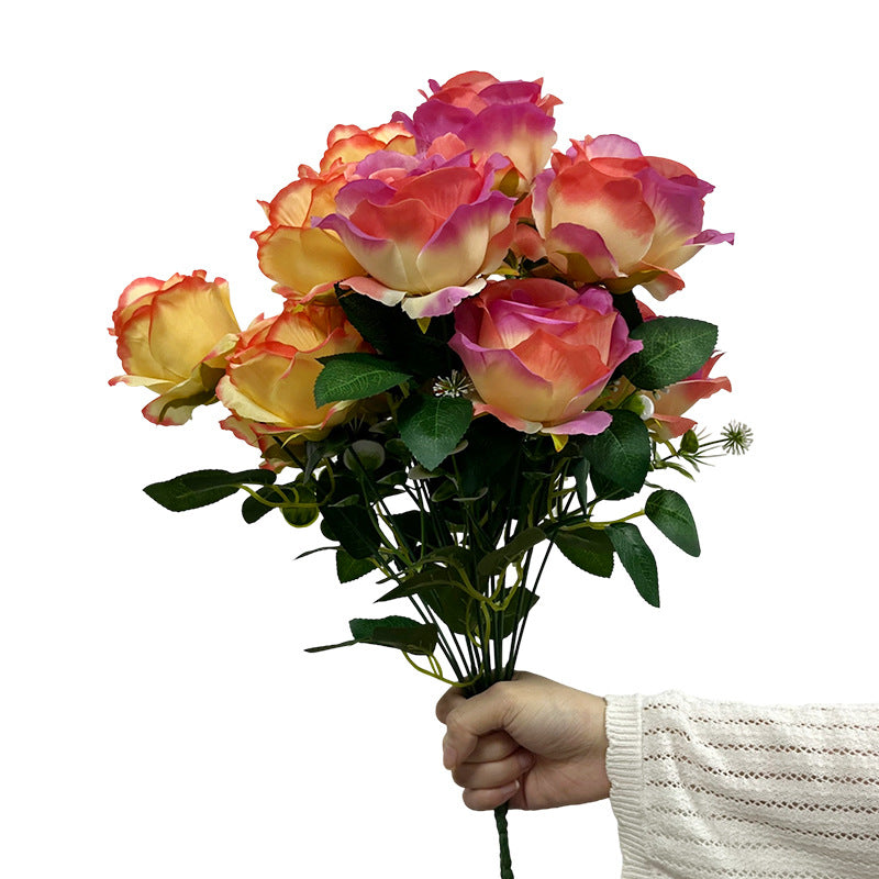 7-köpfige künstliche Seidenrose, 43 cm, Hochzeit Dekoration, Grabschmuck, Innenraum, langlebig, allergenfrei