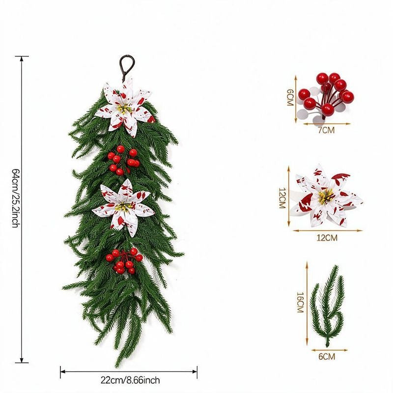 Künstliche Weihnachtsgirlande mit Kiefernzweigen und roten Beeren, 64 cm, Innenraumdeko, Wanddeko, Festtagsdekoration