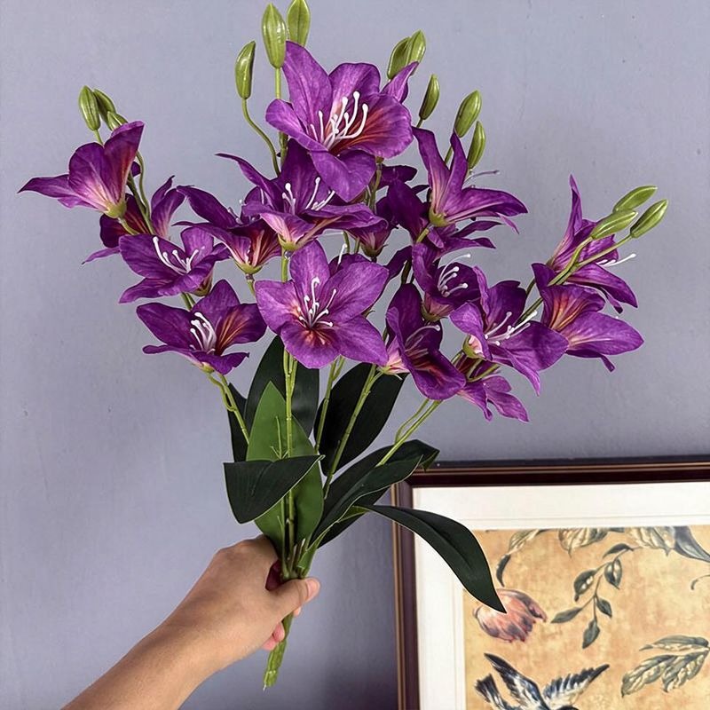 Künstliche Bauhinia-Blüten, 48 cm, 20 Blüten, Seidenstoff, moderne Dekoration für Hochzeiten, Hotels und Wohnräume