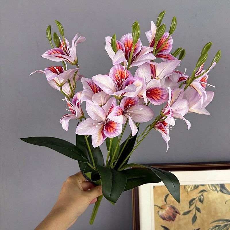 Künstliche Bauhinia-Blüten, 48 cm, 20 Blüten, Seidenstoff, moderne Dekoration für Hochzeiten, Hotels und Wohnräume