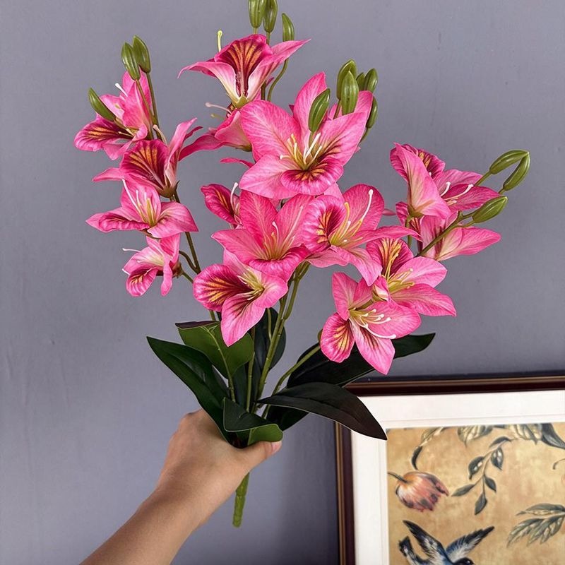 Künstliche Bauhinia-Blüten, 48 cm, 20 Blüten, Seidenstoff, moderne Dekoration für Hochzeiten, Hotels und Wohnräume