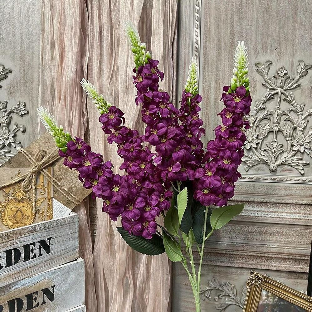 Künstliche Blumenstrauß, 57 cm, Seidenstoff, Goldgras, Rittersporn, Hyazinthe, Veilchen, Hochzeit, Innendekoration