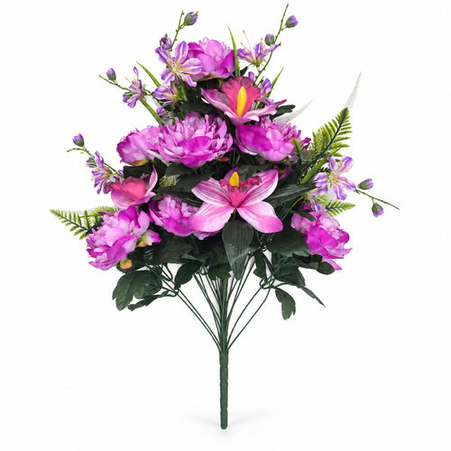 24-teiliger künstlicher Pfingstrosen-Lilien-Mix Blumenstrauß, 65 cm hoch, modern, für Hochzeit, Dekoration, Laden, Büro