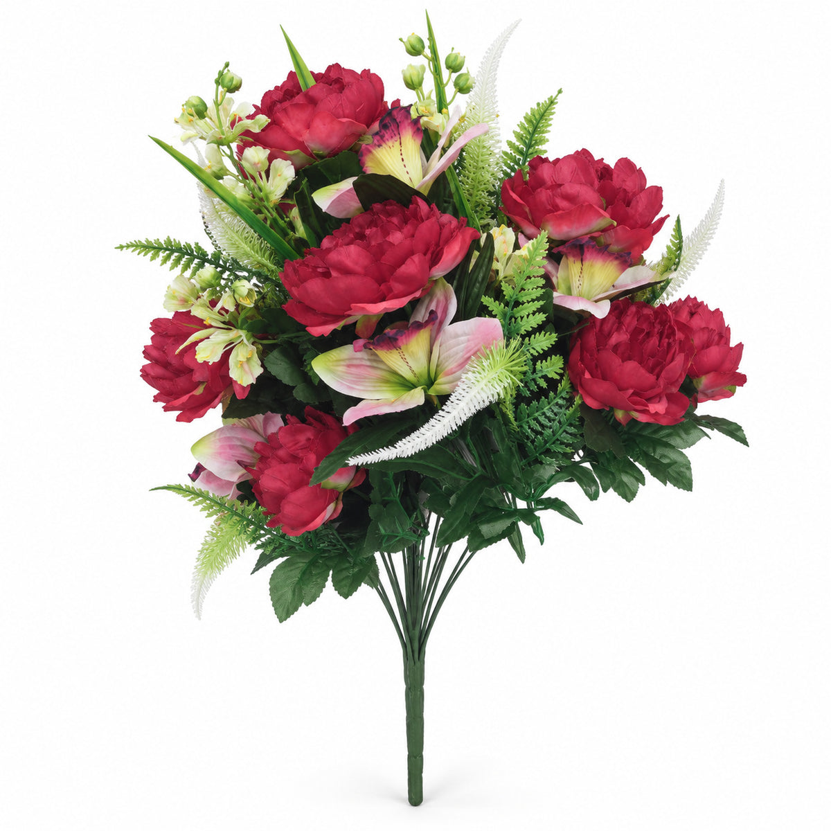 24-teiliger künstlicher Pfingstrosen-Lilien-Mix Blumenstrauß, 65 cm hoch, modern, für Hochzeit, Dekoration, Laden, Büro