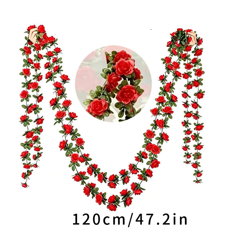 120 cm Kunststoff-Rosengirlande mit 45 Rosenblüten, moderne Hochzeitsdekoration, Innendeko für Haus und Gewerbe
