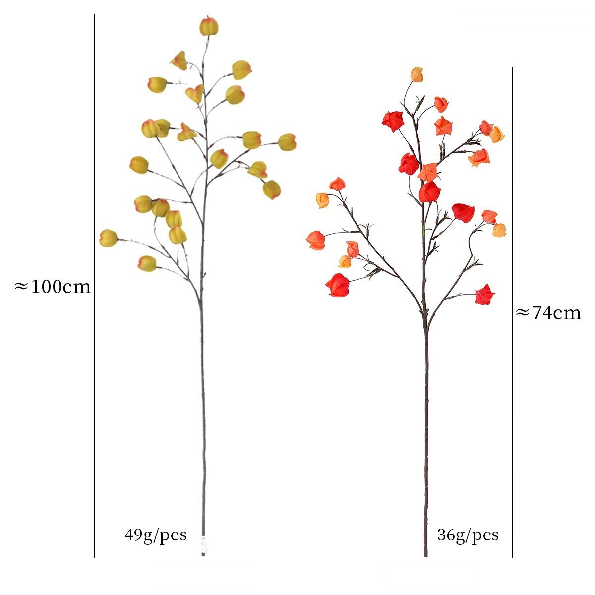 Künstliche Laternenblumen, 100 cm, Seidenstoff, orange-rot, für Hochzeiten, Wohnungen, Büros, Einzelhandel