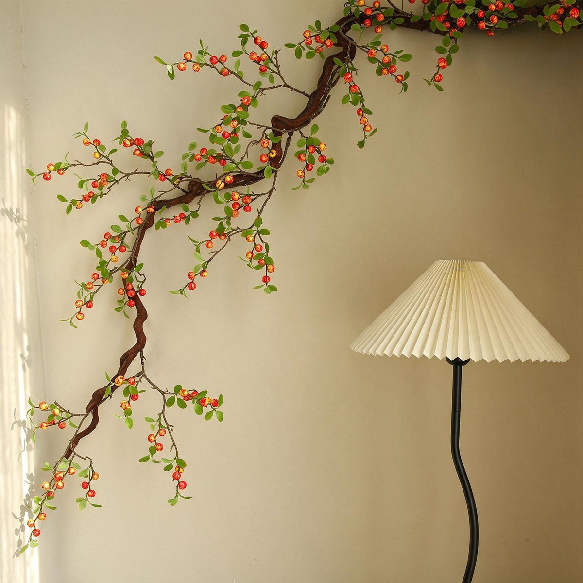 Künstlicher Apfelzweig 18 Früchte, 64 cm, Seidenblumen, Dekoration für Hochzeit, Hotel, Laden, Zuhause – gelb/rot
