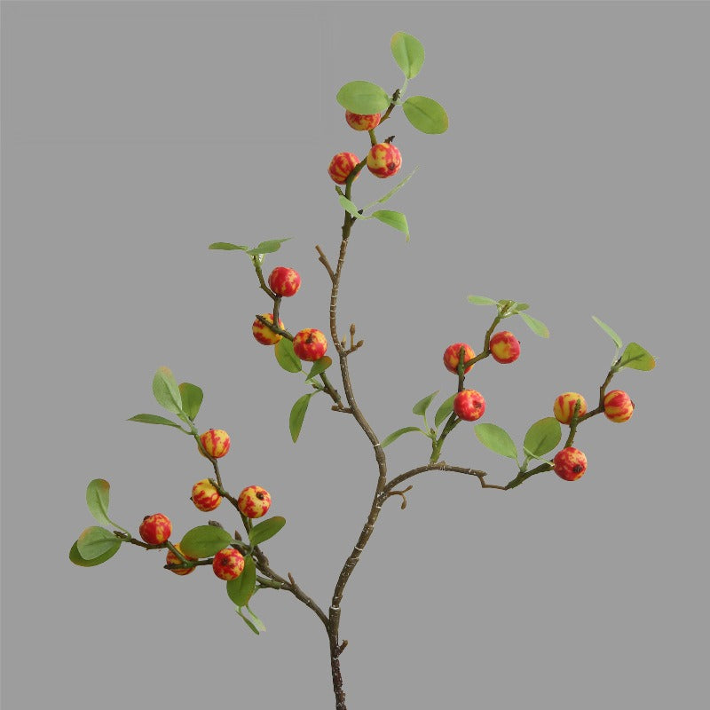 Künstlicher Apfelzweig 18 Früchte, 64 cm, Seidenblumen, Dekoration für Hochzeit, Hotel, Laden, Zuhause – gelb/rot